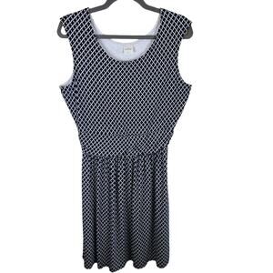 Kaileigh Navy Blue White Scoop Neck Sleeveless Knee Length Lightweight Dress L